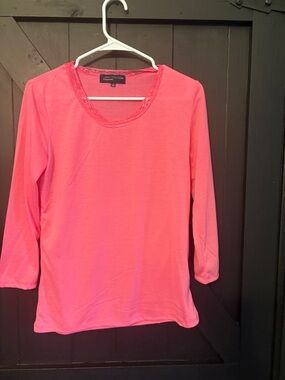 Jones New York Coral Pink Long-Sleeve Scoop Neck Top